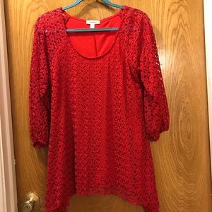 Dress Barn Asymmetrical Red Top Size: L - EUC